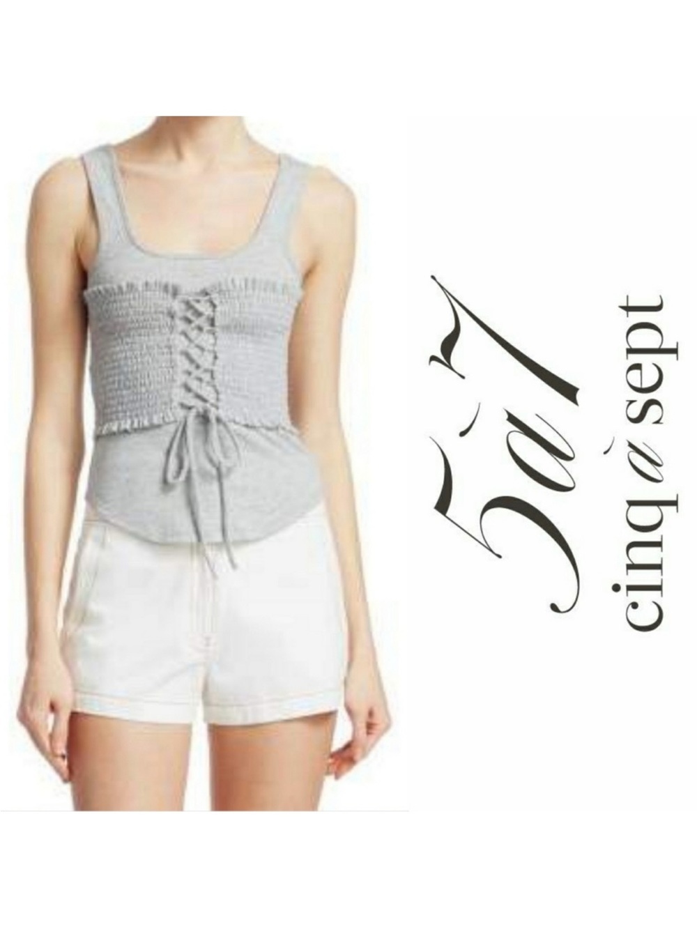 Cinq a Sept white smocked corset tank with lace-up front medium
